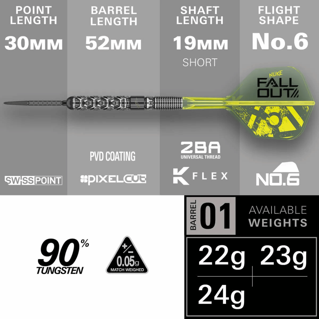 Target Darts Luke Littler Fallout SP 90% Tungsten Steel Tip Darts