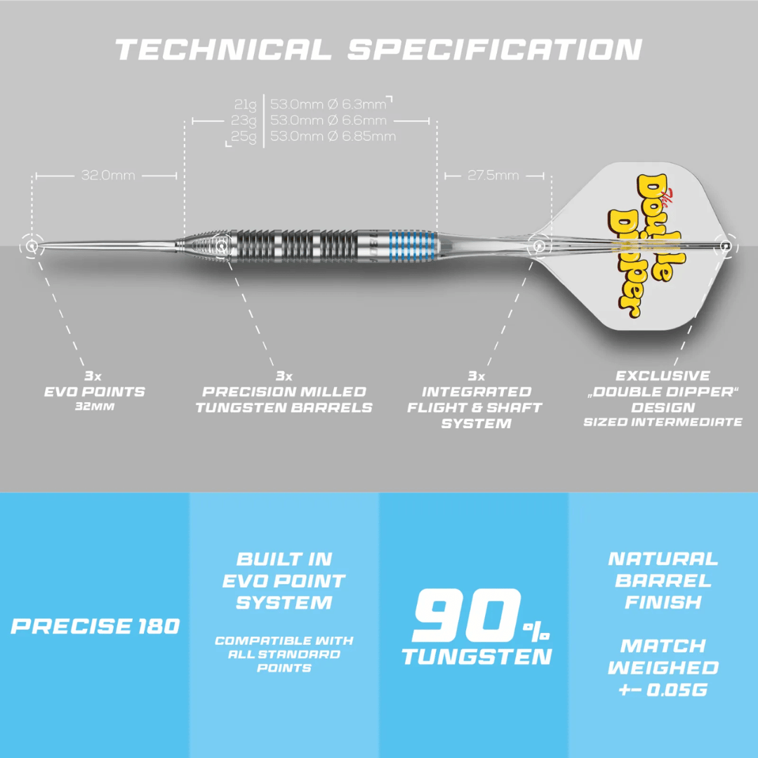 PRECISE180 BELA “DOUBLE DIPPER” SUP 90% TUNGSTEN STEEL TIP DARTS