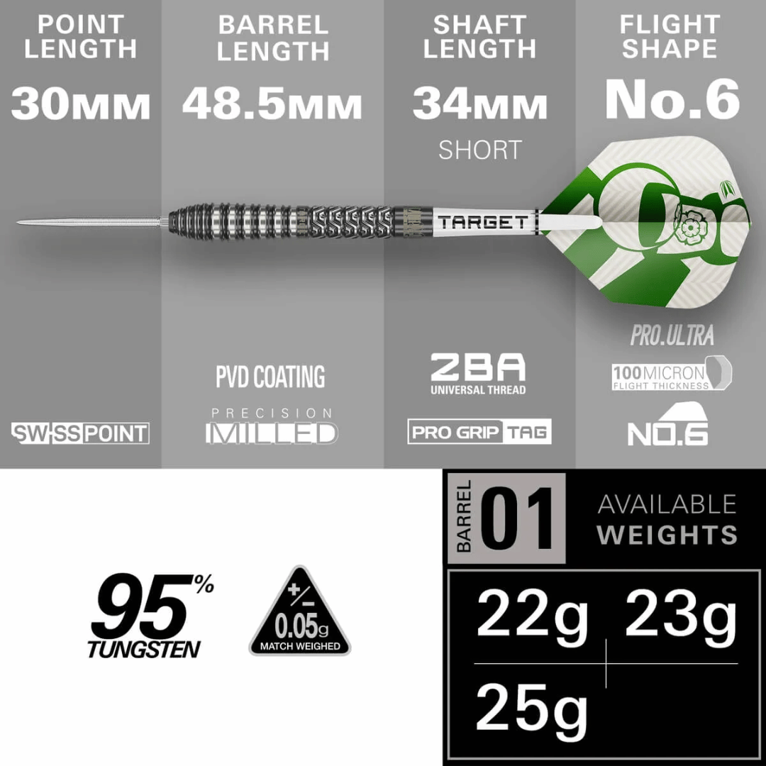 TARGET CHARLIE MANBY G1 SP 95% TUNGSTEN STEEL TIP DARTS
