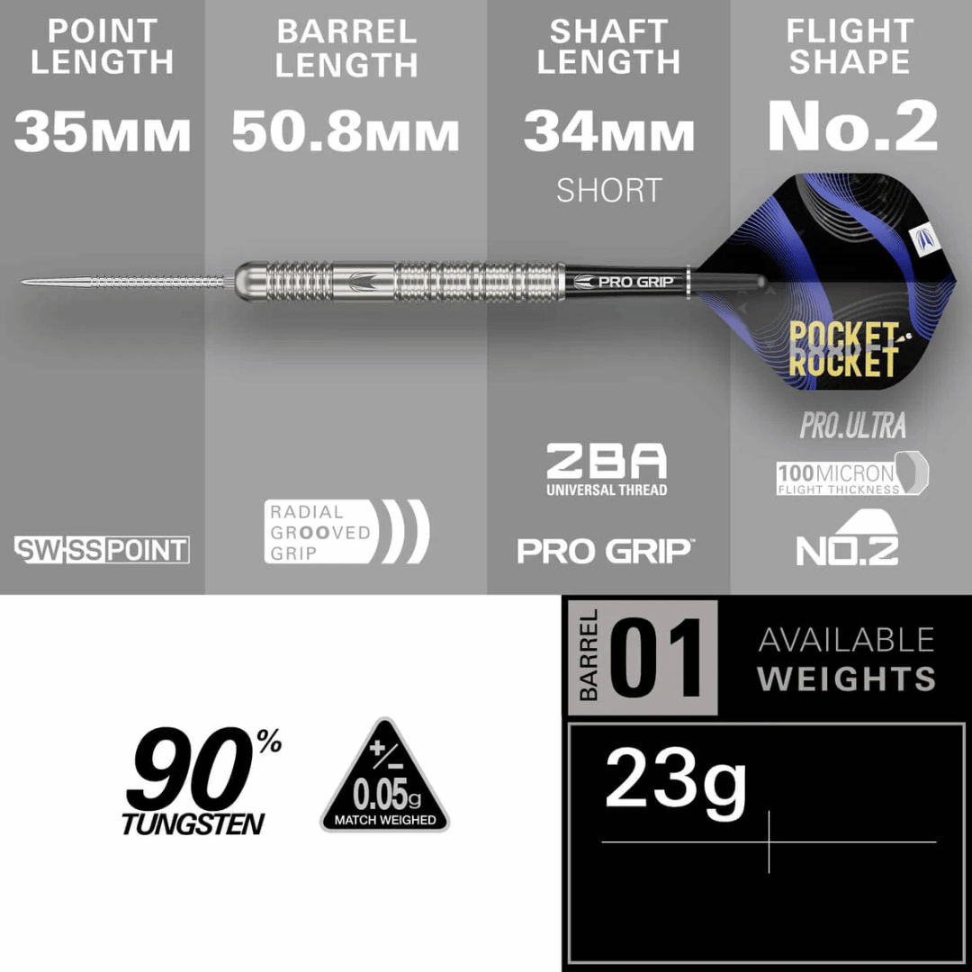 TARGET JUSTIN HOOD G1 SP 90% TUNGSTEN STEEL TIP DARTS