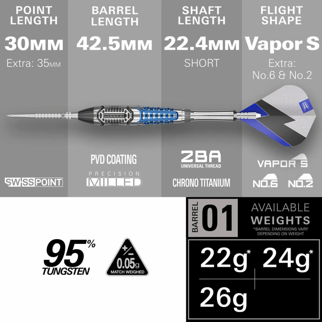 TARGET PHIL TAYLOR CHRONO SP 95% TUNGSTEN STEEL TIP DARTS