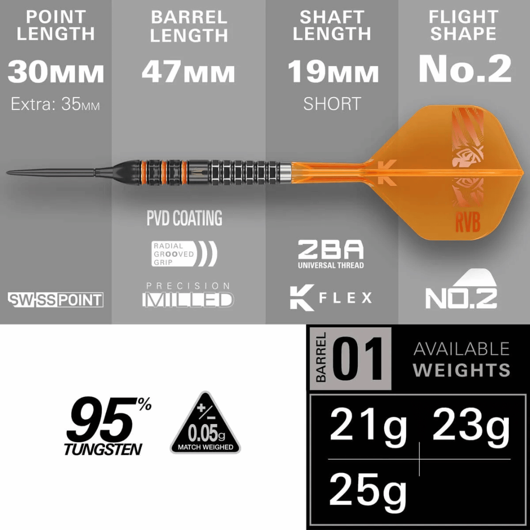 TARGET RAYMOND VAN BARNEVELD 95K SP 95% TUNGSTEN STEEL TIP DARTS